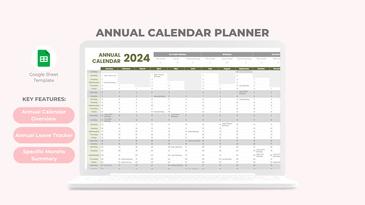 Digital Annual Calendar Planner