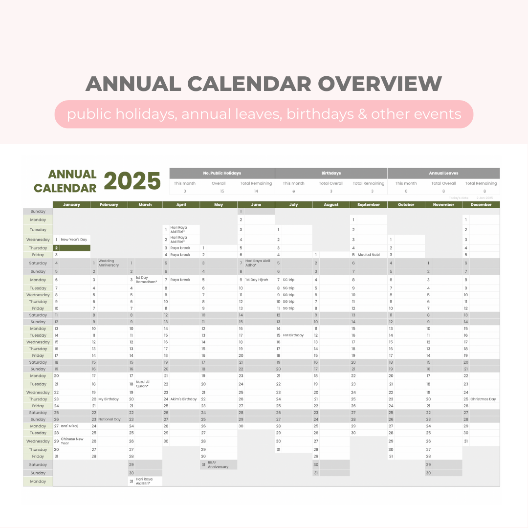 Digital Annual Calendar Planner