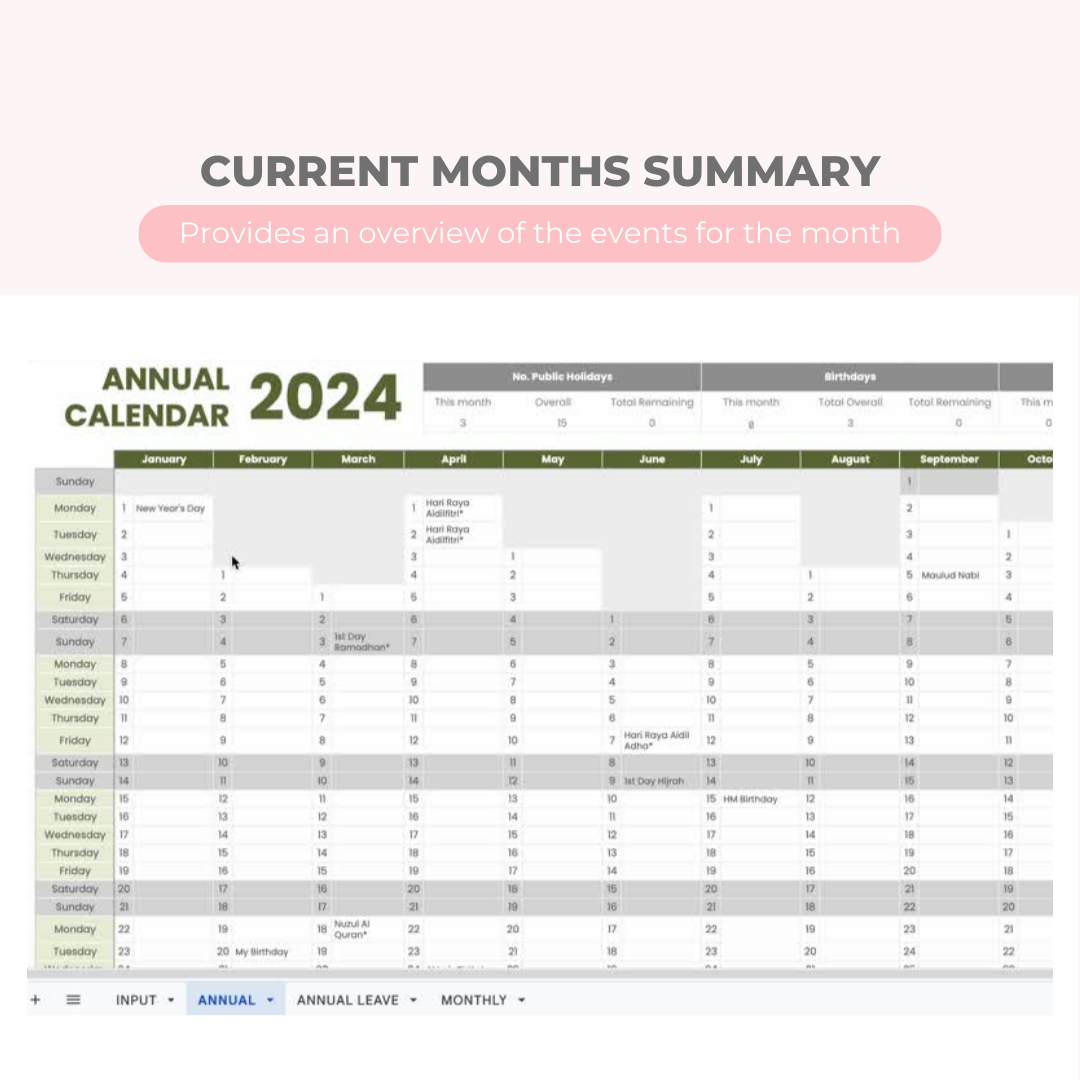 Digital Annual Calendar Planner