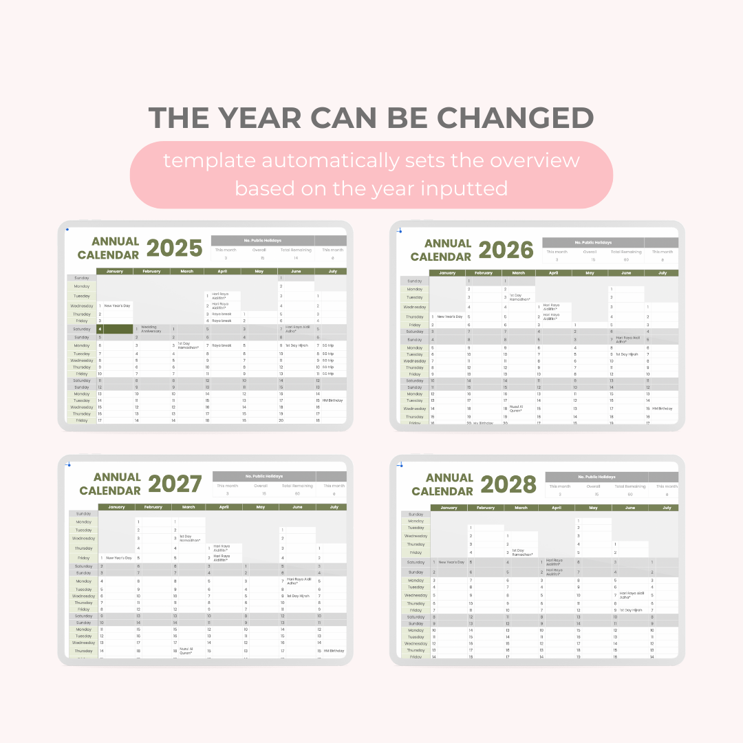 Digital Annual Calendar Planner